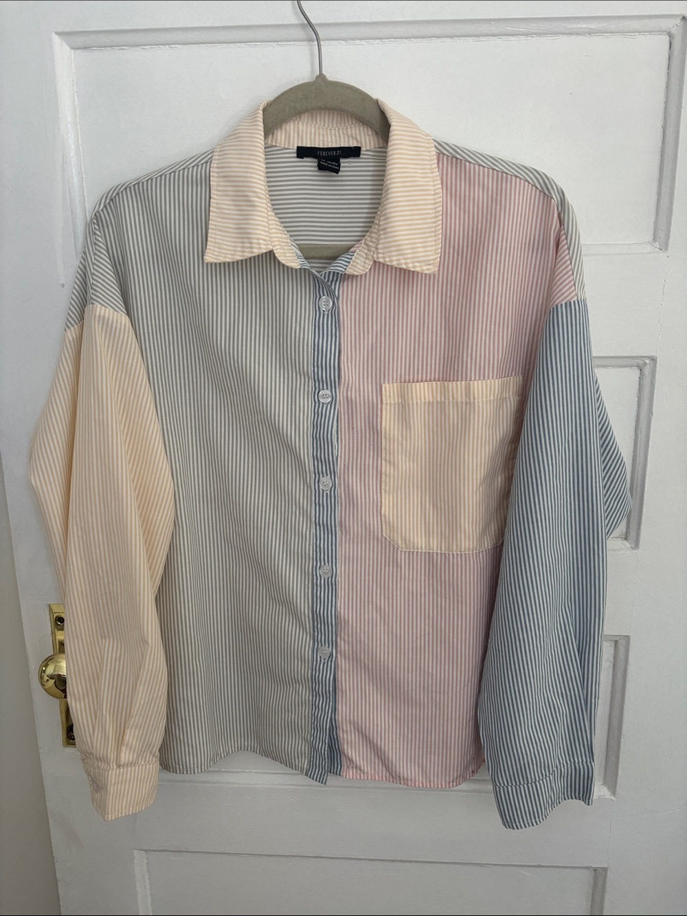 Forever 21 Pastel Patchwork Striped Button-Down Shirt